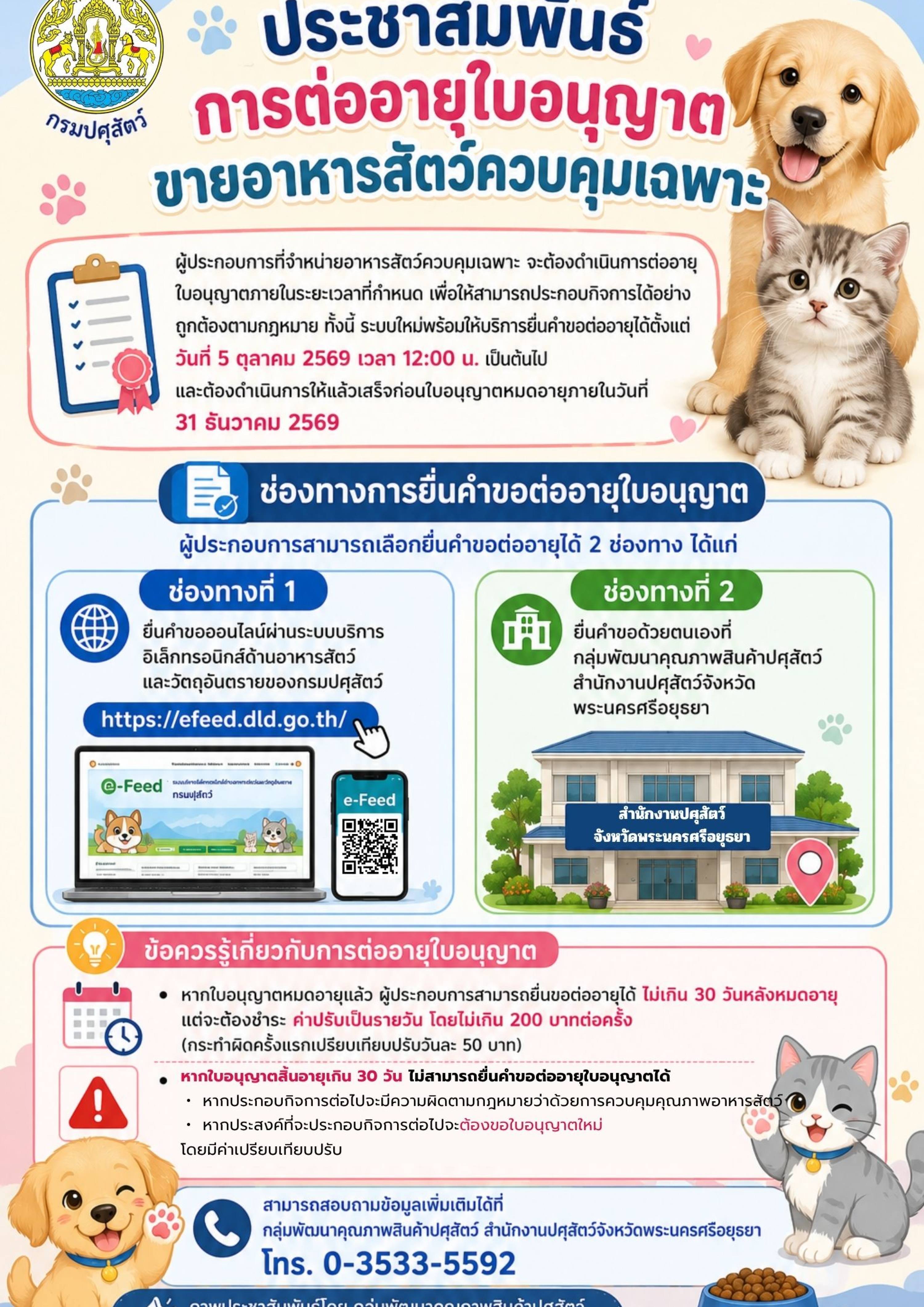 การต่ออายุใบอนุญาตขายอาหารสัตว์ควบคุมเฉพาะ